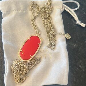 Kendra Scott Gold Necklace with Vibrant Red Pendant